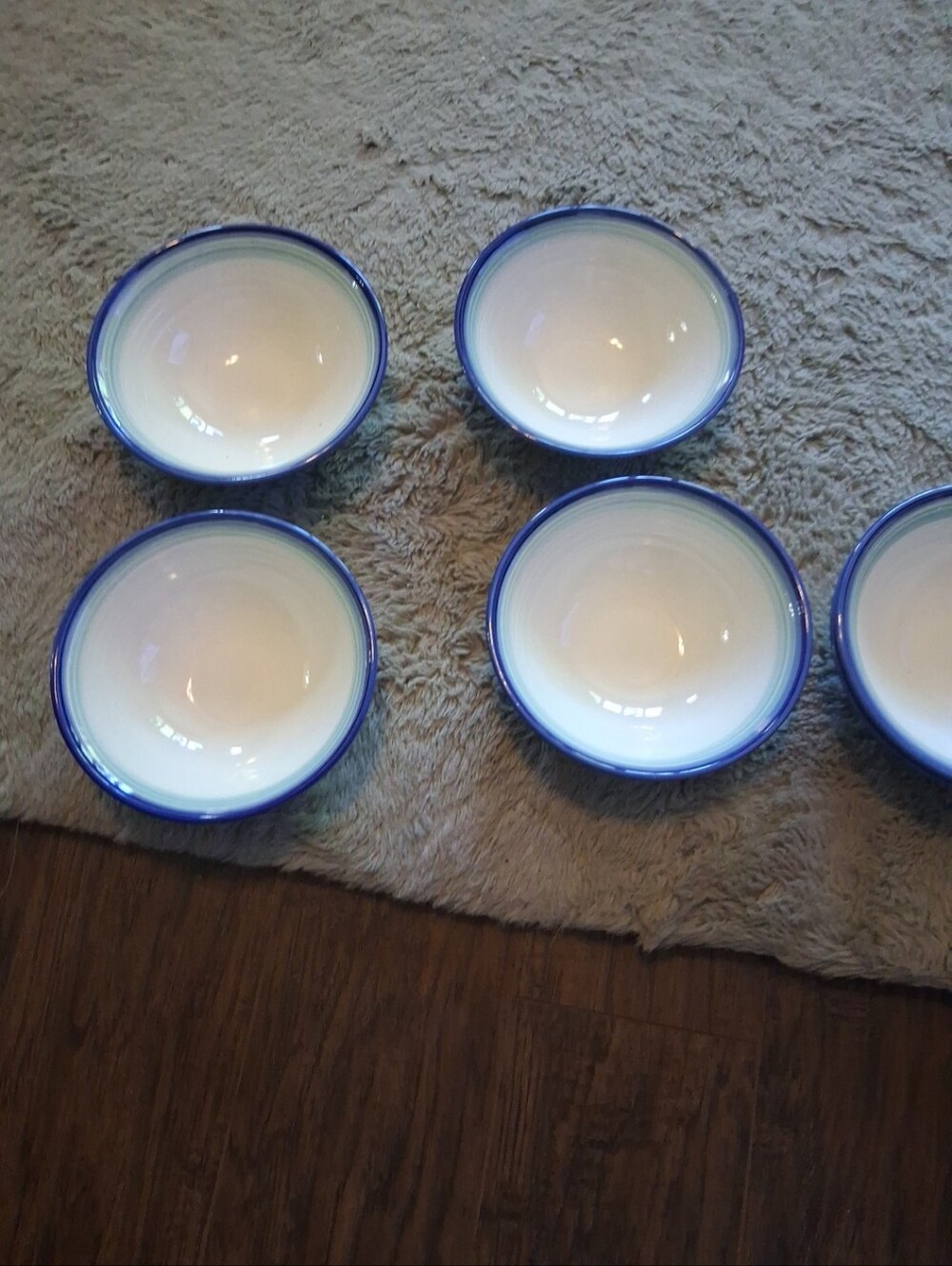 Sango Avalon Aqua 7 3/4” Soup Cereal Bowls Set of #4  4682 Blue Band